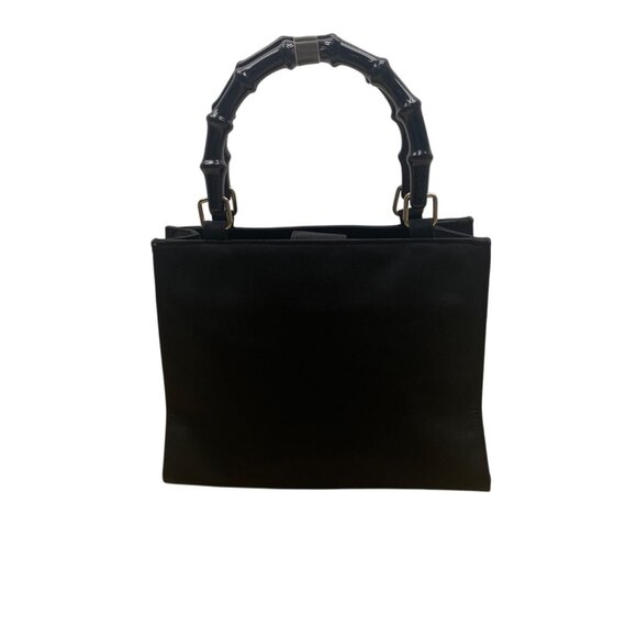 Tianni Women’s Black Christmas Embroidered Gift/Tree Bamboo Handles Handbag Sz S - Picture 3 of 9